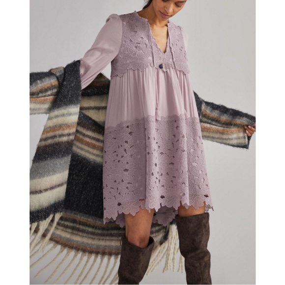 Anthropologie Embroidered Lace Tunic Dress Sz Large - Picture 3 of 5